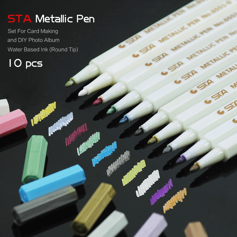 10pcs Assorted 10 Colors Metallic Paint Marker Pen Markers DIY Brush Set 