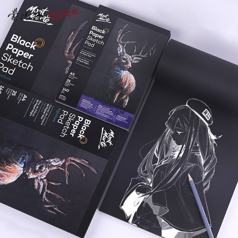 Mont Marte Black Paper Sketch Pad Set Sketchbook A3/A4/A5 Acid Free 25  Sheets with Sketch Color Charcoal and Two Fingered Gloves - AliExpress