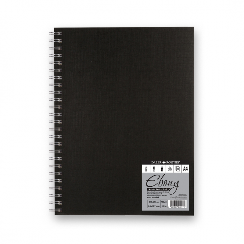 Daler Rowney Ebony Hard Cover Spiral Sketchbook 50 Pages 150gsm