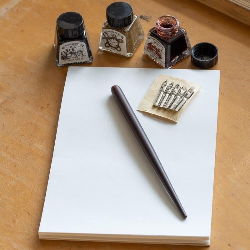 Winsor & Newton Calligraphy Wooden Box Set Inks Dip Pen Nibs Artist Drawing 