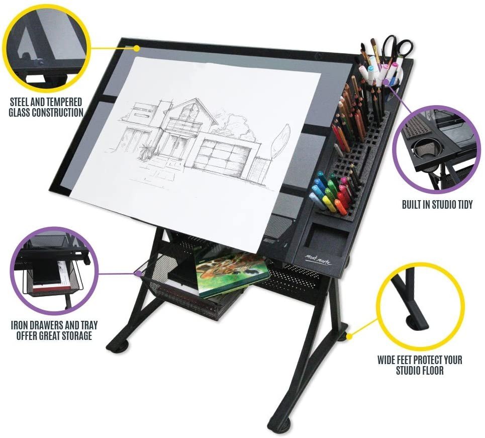 Mont Marte Creative Art And Craft Station Table - Glass Top