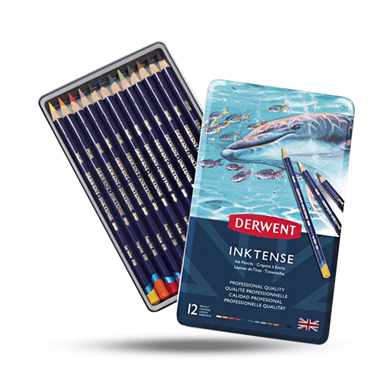 Derwent Inktense Water Soluble Color Pencils Set Tin Box