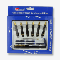 Calligraphy Pen Set 6 Nibs And Cartridges 22 Carat Gold Plated Gift New Genuine 