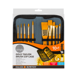 Daler Rowney Gold Taklon Synthetic Hair Brush Set Of 10 With Zip Case