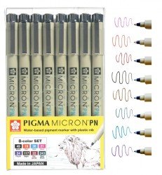 Sakura Pigma Micron Water Based Pigment Pointer Pen Set of 8