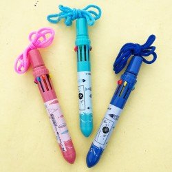 10 Multicolor Ball Pen With Laces