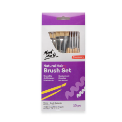Mont Marte Natural Hair Art Brush Set Round and Angle Discovery 13pc