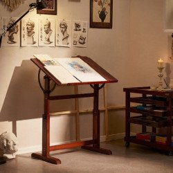 Vintage Adjustable Wooden Drafting Table Dark Walnut